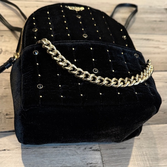 Victoria\'s Secret Black Velvet Mini Backpack with Gold Chain Accent main image 8